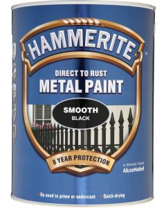 Hammerite Direct To Rust Metal Paint -  Smooth Black - 5L