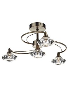 DAR LUT0475 Luther 4lt Semi Flush Ceiling Light - Antique Brass
