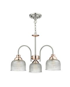 DAR WHA0346 Wharfdale 3lt Ceiling Pendant - Satin Chrome & Copper