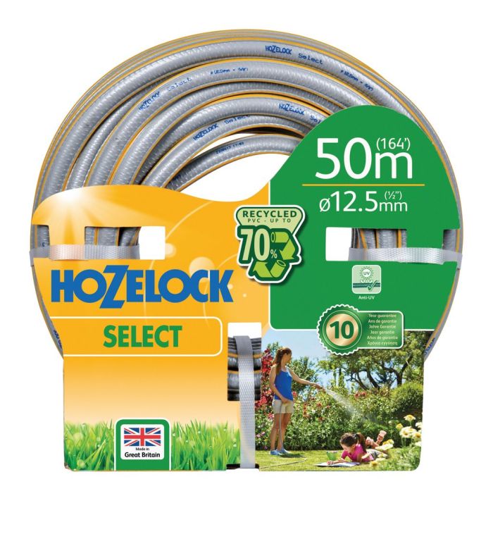 Hozelock Select Hose 100-100-609, 50m length, 12.5mm diameter, 4-layer braided garden hose