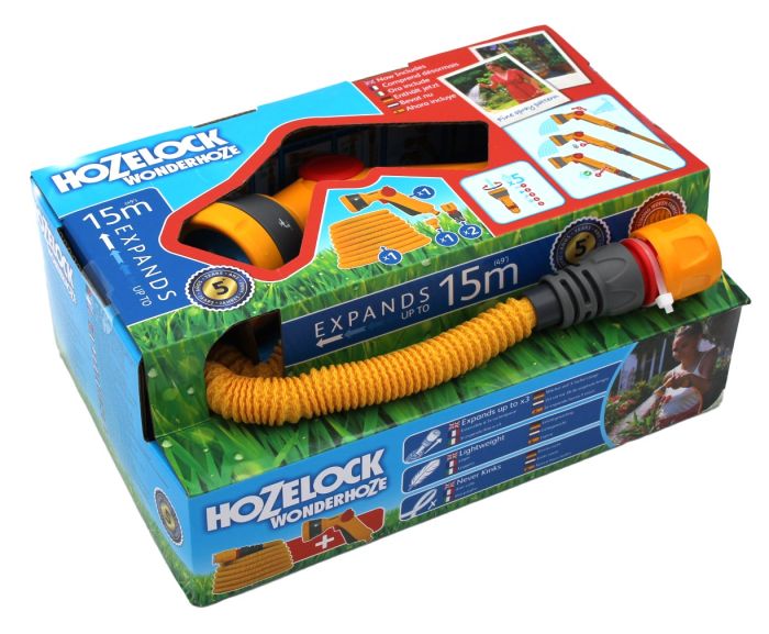 Hozelock 100-101-265 Wonderhoze With Multi Spray Gun - 15m expandable woven fabric hose