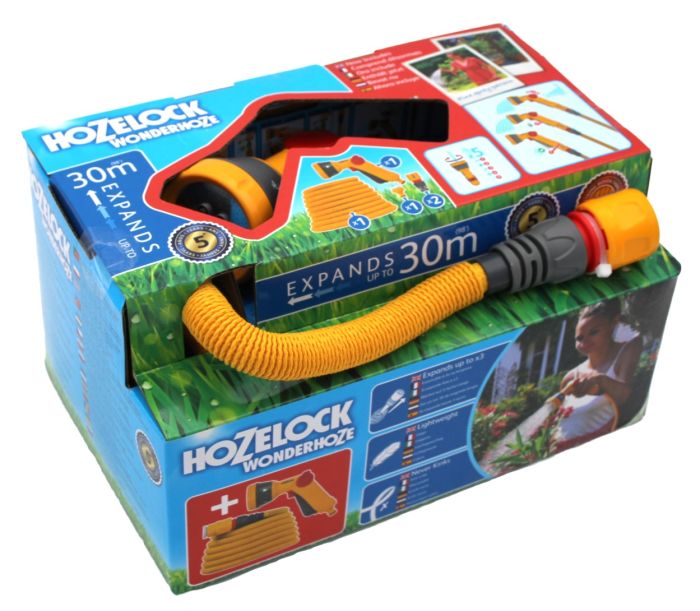 Hozelock 100-101-267 Wonderhoze with Multi Spray Gun, 30m expandable woven hose
