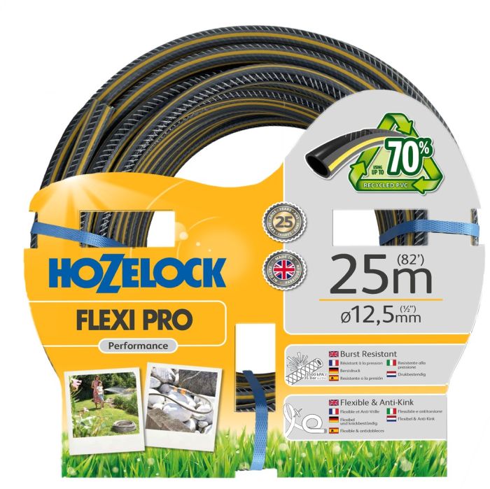 Hozelock 100-101-511 FlexiPro Hose 25m with grey and yellow stripes