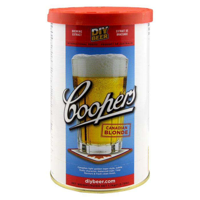 Coopers International Canadian Blonde 1.7kg 40 Pint Beer Making Kit in pale straw