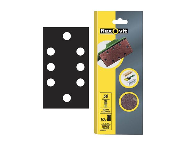 Flexovit 1/3 Sanding Sheets 93 x 230 mm Coarse 50g 8-hole pack of 10