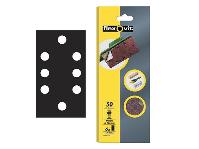Flexovit 1/3 Sanding Sheets 93 x 185 mm Quick Release Coarse 50g pack of 6