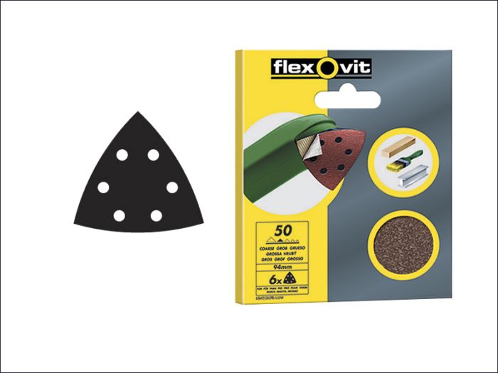 Flexovit Delta Hook & Loop Sanding Sheets, 94mm, 120g Fine, pack of 6