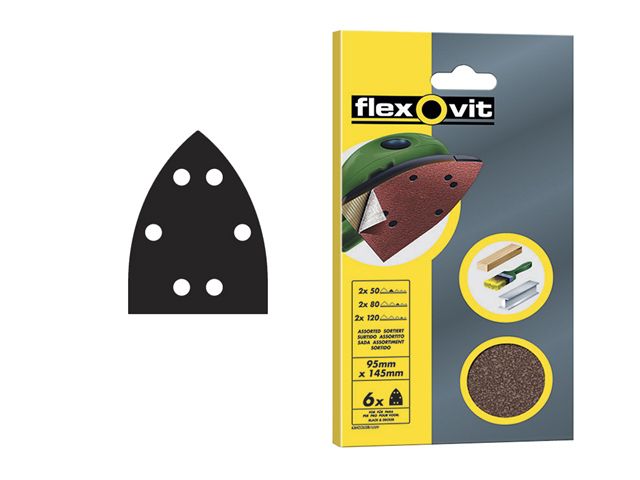 Flexovit Detail Hook and Loop Sanding Sheets 105mm x 175mm Fine 120g pack of 6