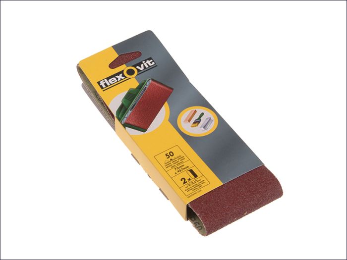 Flexovit Cloth Sanding Belts 75 x 457mm 120g Fine pack of 2