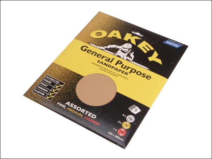 Oakey OAK58286 Assorted Sandpaper Sheets Pack Of 5