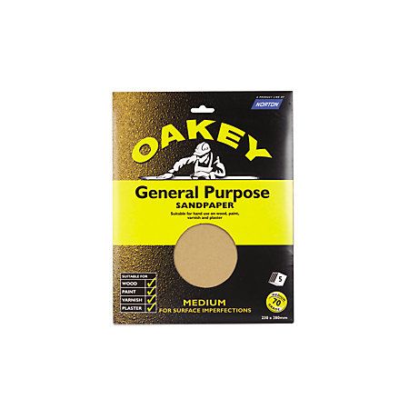 Oakey OAK58289 Medium Sandpaper Sheets Pack Of 5