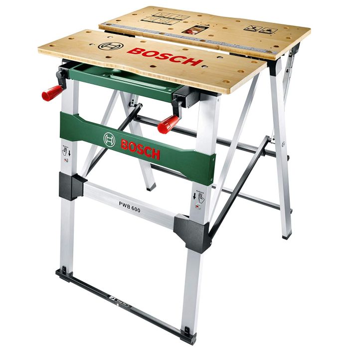 Bosch PWB 600 Work Bench with 680 mm bamboo surface and 200 kg capacity