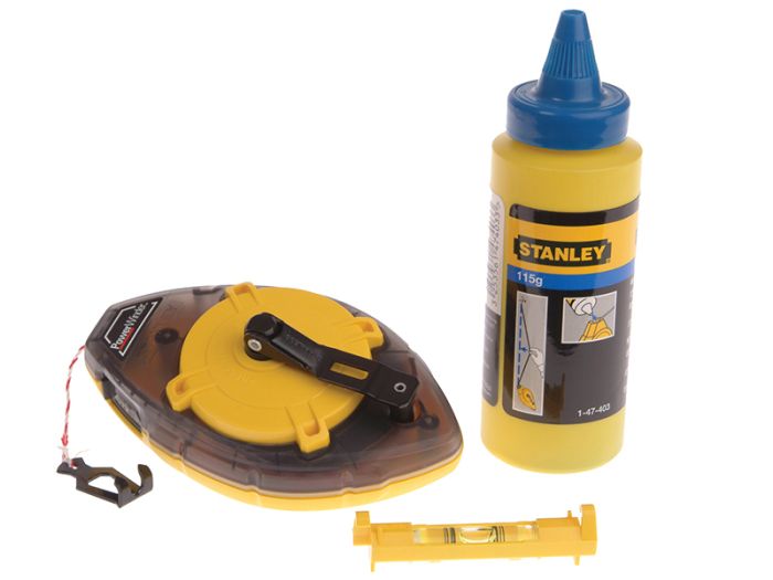 Stanley 0-47-465 30M Power Winder Chalk Line and Level with blue chalk