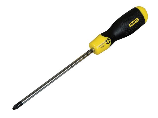 Stanley 0-64-976 Pozi Tip Pz 3 x 150mm Cushion Grip Screwdriver with chrome plated bar