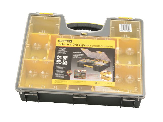 Stanley 1-92-749 Professional Deep Organiser with 8 removable compartments and clear polycarbonate lid
