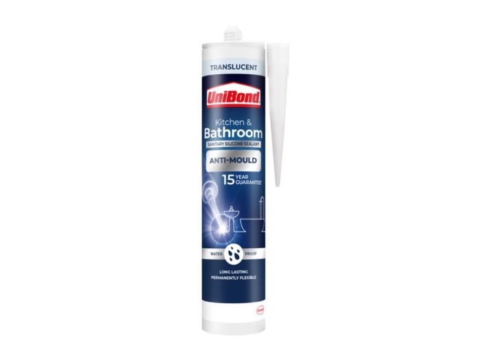 Unibond Kitchen and Bathroom Anti-Mould Silicone Sealant, Translucent, 274g tube