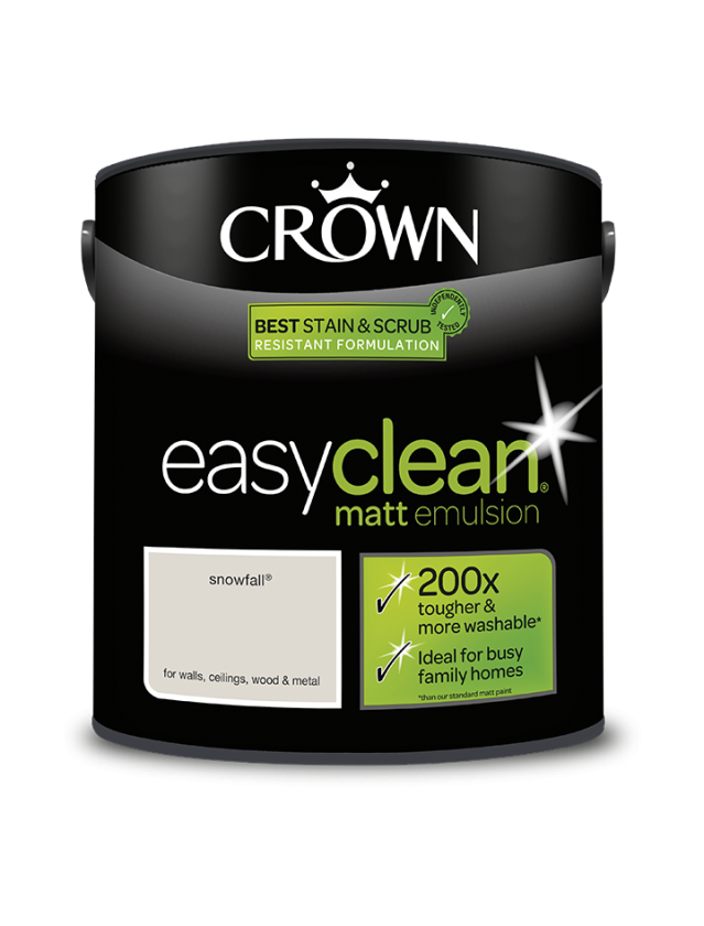 Crown Easyclean Snowfall Matt Emulsion Paint 2.5L with matt finish