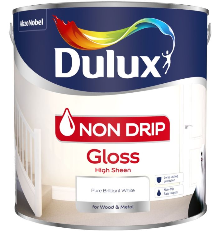 Dulux Non Drip Gloss Paint in Pure Brilliant White, 2.5L tin