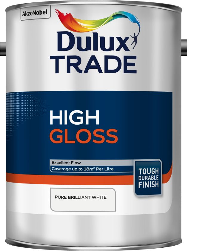 Dulux Trade High Gloss Pure Brilliant White 5L solvent-based paint