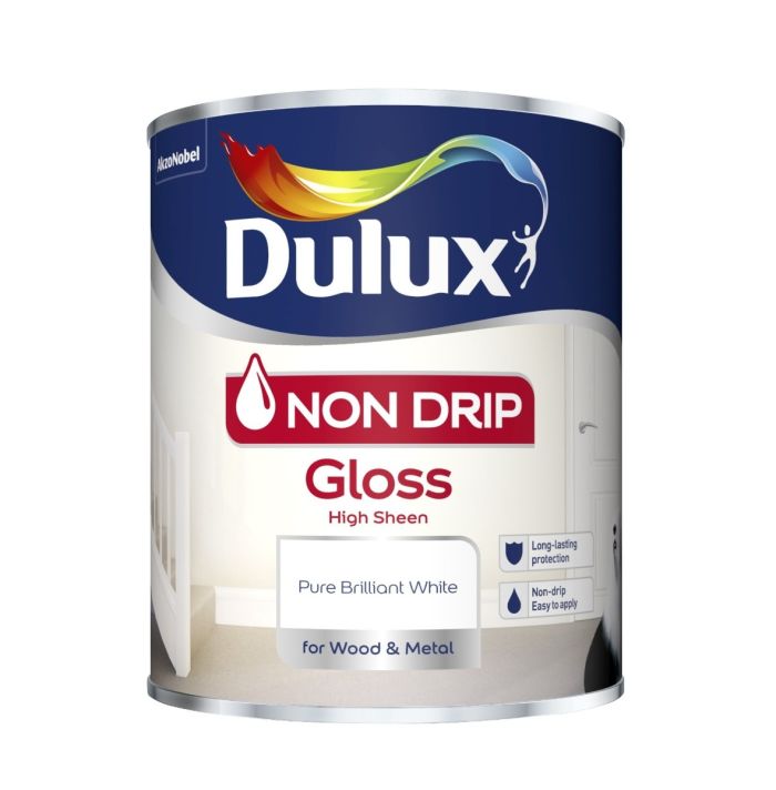 Dulux Non Drip Gloss Paint Pure Brilliant White 750ml high gloss wood and metal paint