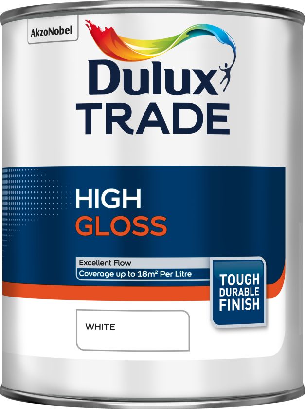 Dulux Trade High Gloss solvent-based paint in White, 1L