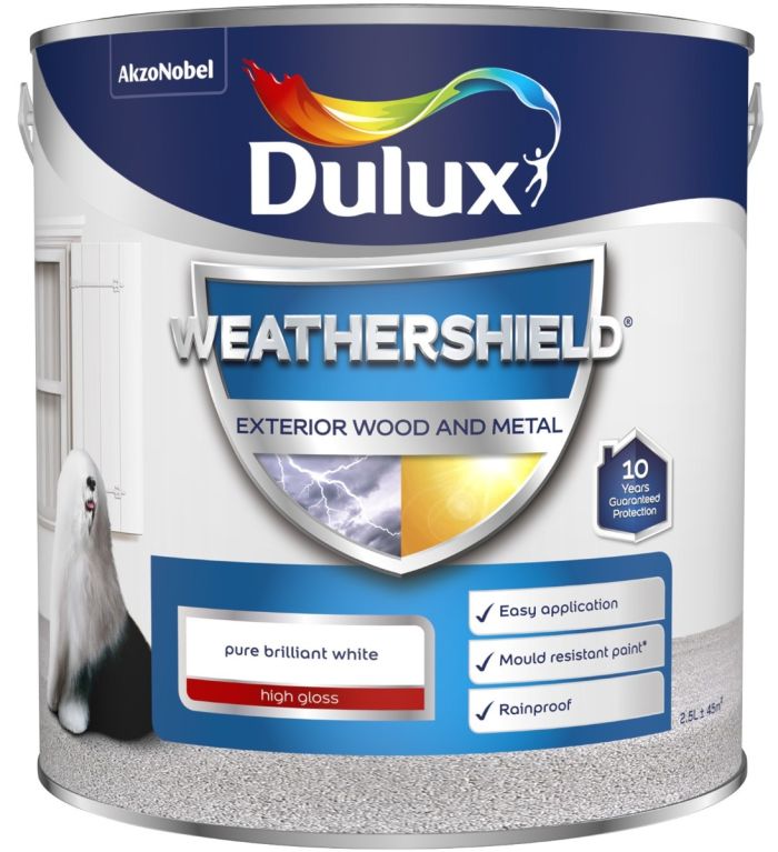 Dulux Weathershield Exterior Gloss Paint in Pure Brilliant White, 2.5L tin