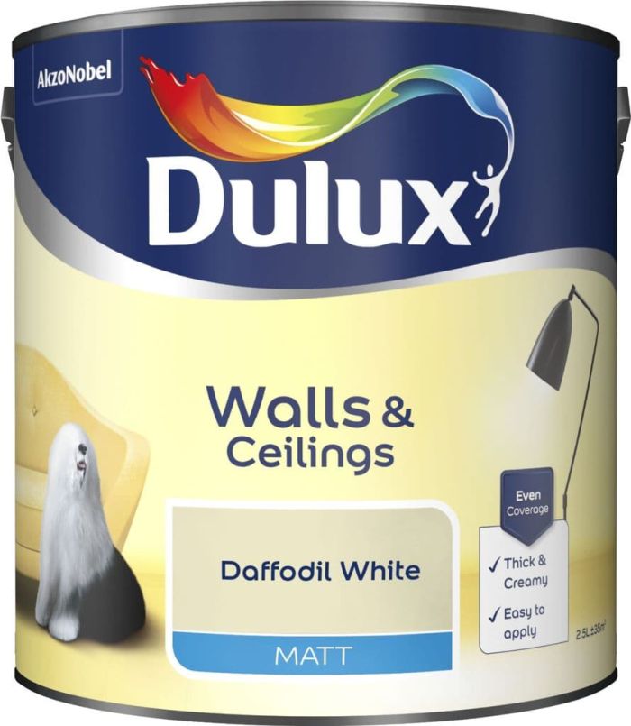 Dulux Daffodil White Matt Emulsion Paint, 2.5L tin