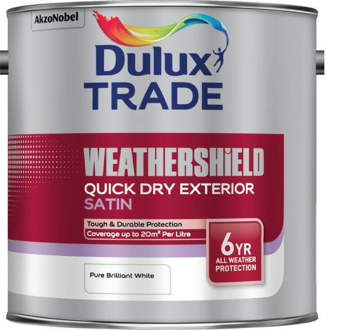 Dulux Trade Weathershield Quick Dry Exterior Satin 2.5L in Pure Brilliant White