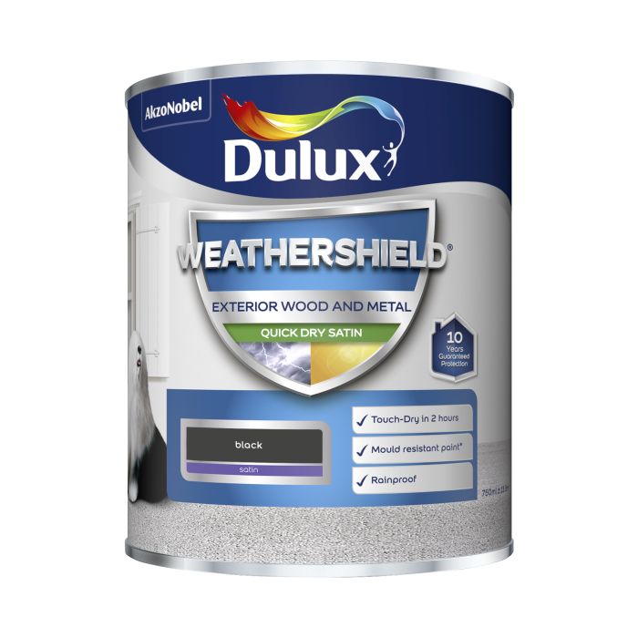 Dulux Weathershield Exterior Quick Dry Satin Paint in black, 750ml