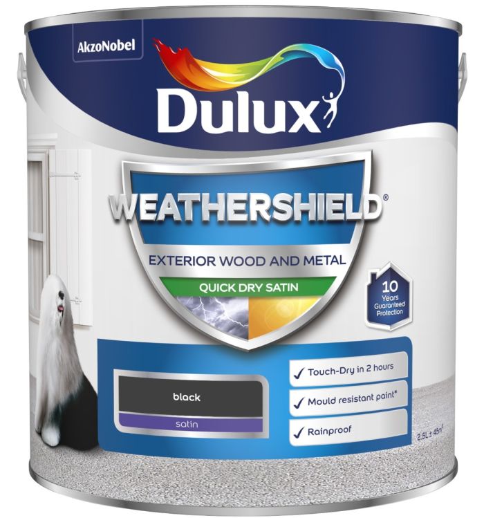 Dulux Weathershield Exterior Quick Dry Satin Paint - Black - 2.5L