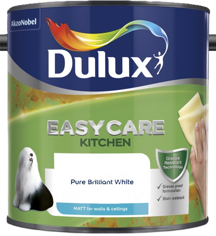 Dulux Easycare Kitchen Matt Emulsion Paint in Pure Brilliant White, 2.5L