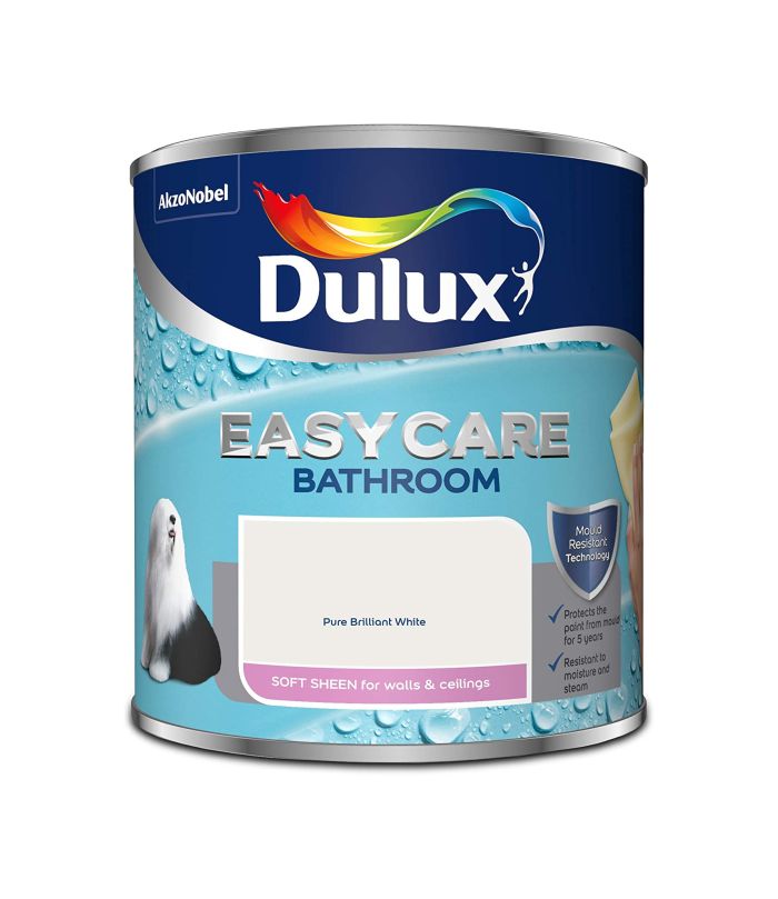 Dulux Easycare Bathroom Soft Sheen Emulsion paint in Pure Brilliant White, 1L tin