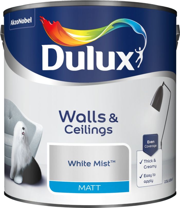 Dulux Matt Emulsion Paint White Mist 2.5L matt finish