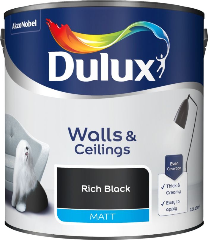Dulux Rich Black Matt Emulsion Paint, 2.5L tin