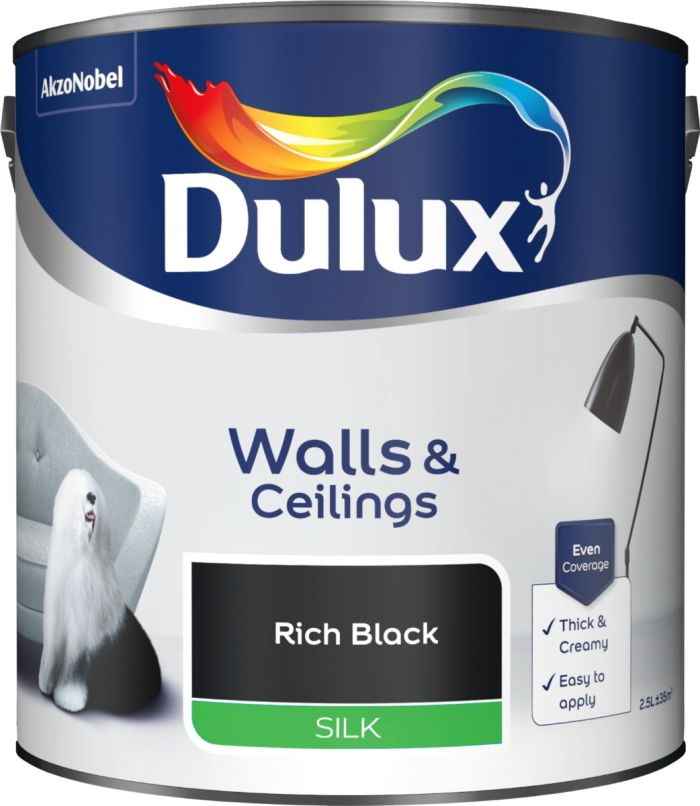 Dulux Silk Emulsion Paint Rich Black 2.5L tin