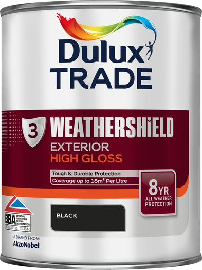 Dulux Trade Weathershield Exterior High Gloss 1L paint in black