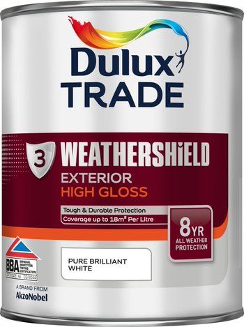 Dulux Trade Weathershield Exterior High Gloss 1L tin in Pure Brilliant White