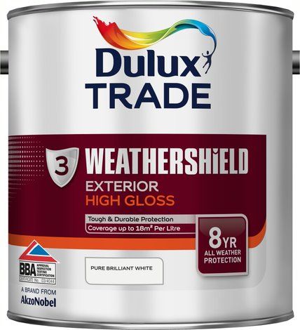 Dulux Trade Weathershield Exterior High Gloss Pure Brilliant White 2.5L paint tin