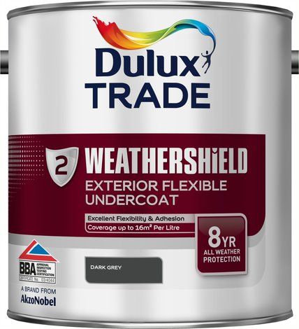 Dulux Trade Weathershield Exterior Flexible Undercoat in Dark Grey, 2.5L solvent-based paint