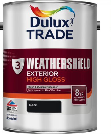 Dulux Trade Weathershield Exterior High Gloss Black 5L paint