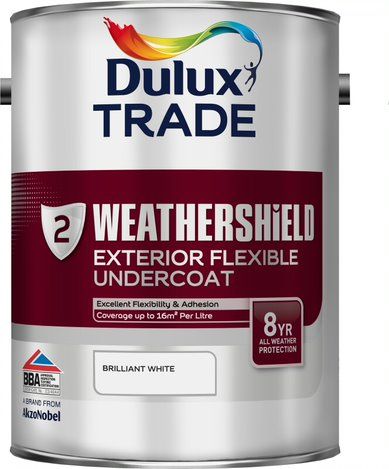 Dulux Trade Weathershield Exterior Flexible Undercoat, Brilliant White, 5L