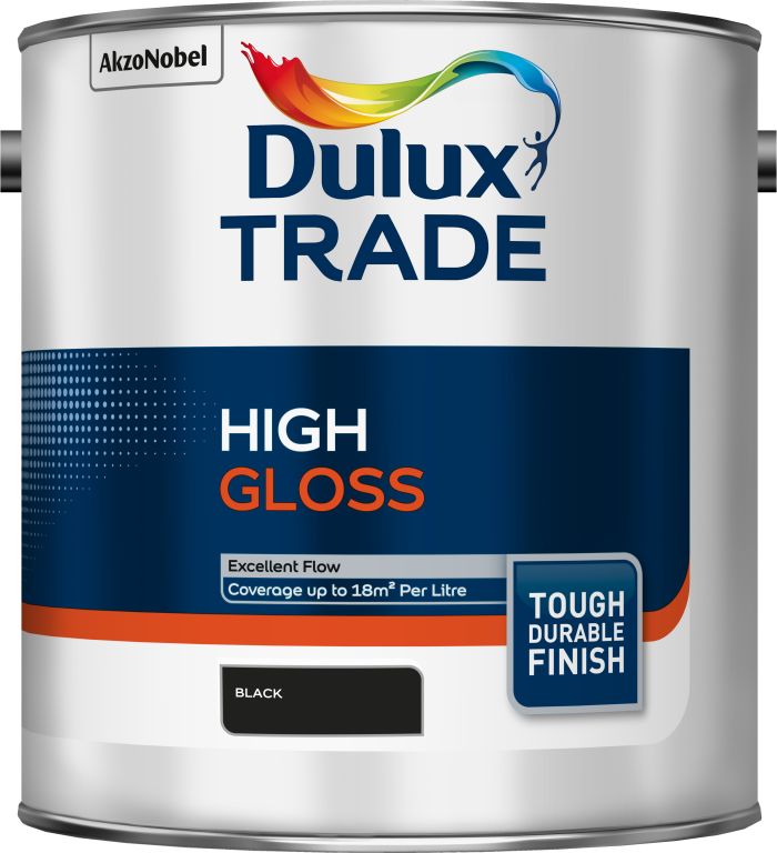 Dulux Trade High Gloss Black 2.5L paint tin