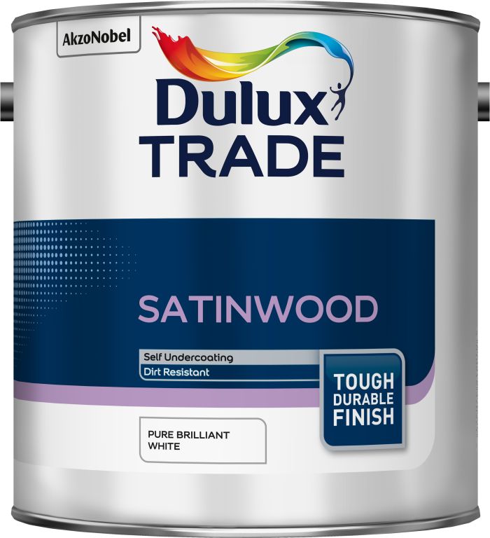 Dulux Trade Satinwood Pure Brilliant White 2.5L solvent-based paint