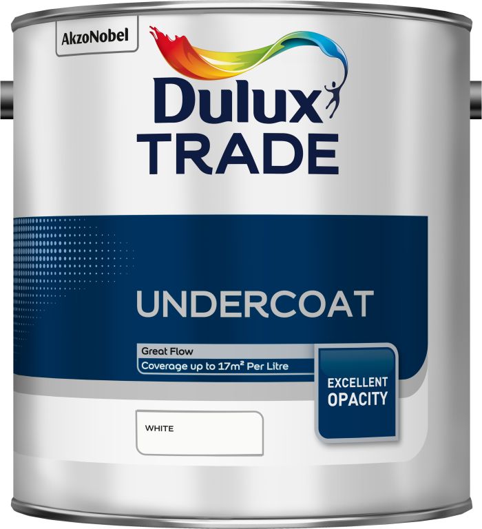 Dulux Trade Undercoat White 2.5L solvent-based paint with matt finish