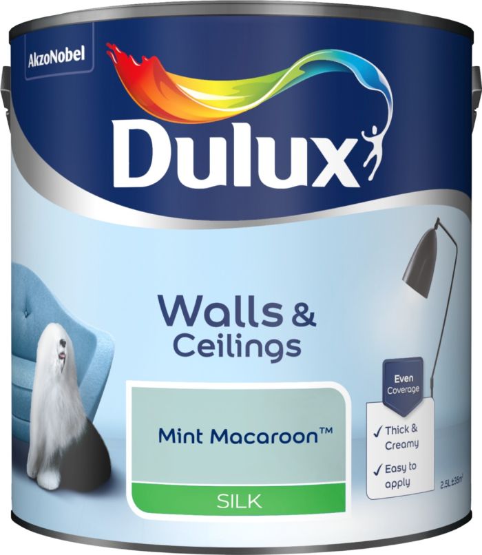 Dulux 2.5L Mint Macaroon Silk Emulsion Paint tin