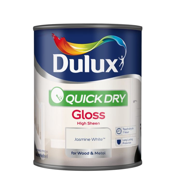 Dulux Quick Dry Gloss Paint - Jasmine White - 750ml interior wood and metal paint