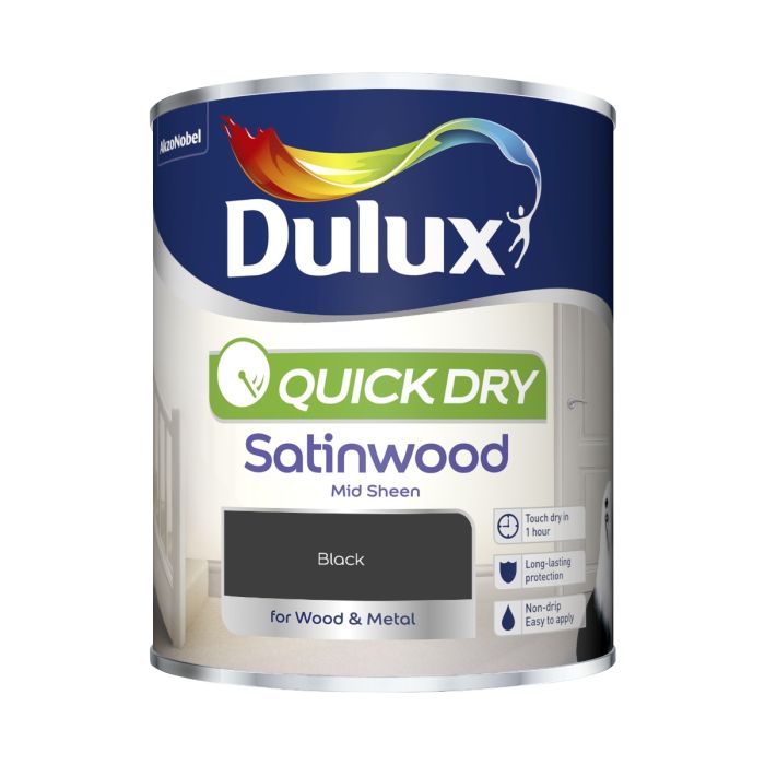 Dulux Quick Dry Satinwood Paint in Black, 750ml