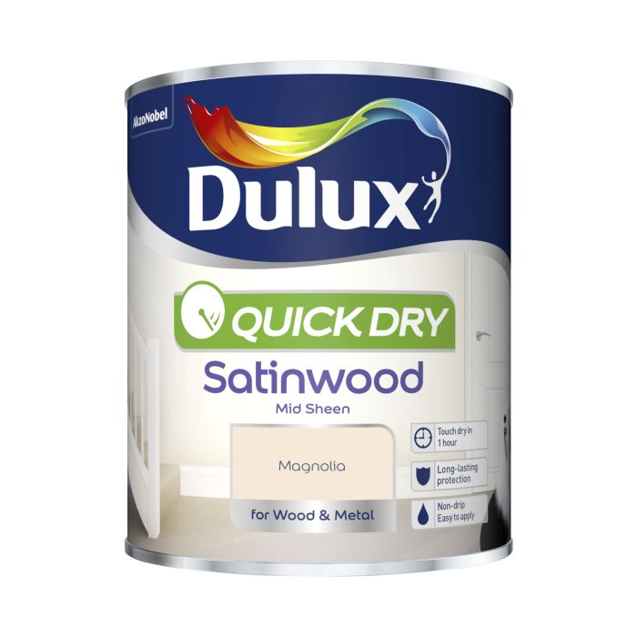Dulux Quick Dry Satinwood Paint - 750ml - Magnolia satin finish