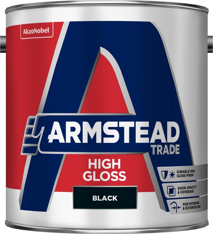 Armstead Trade High Gloss Paint, Black, 2.5L solvent-based wood and metal paint
