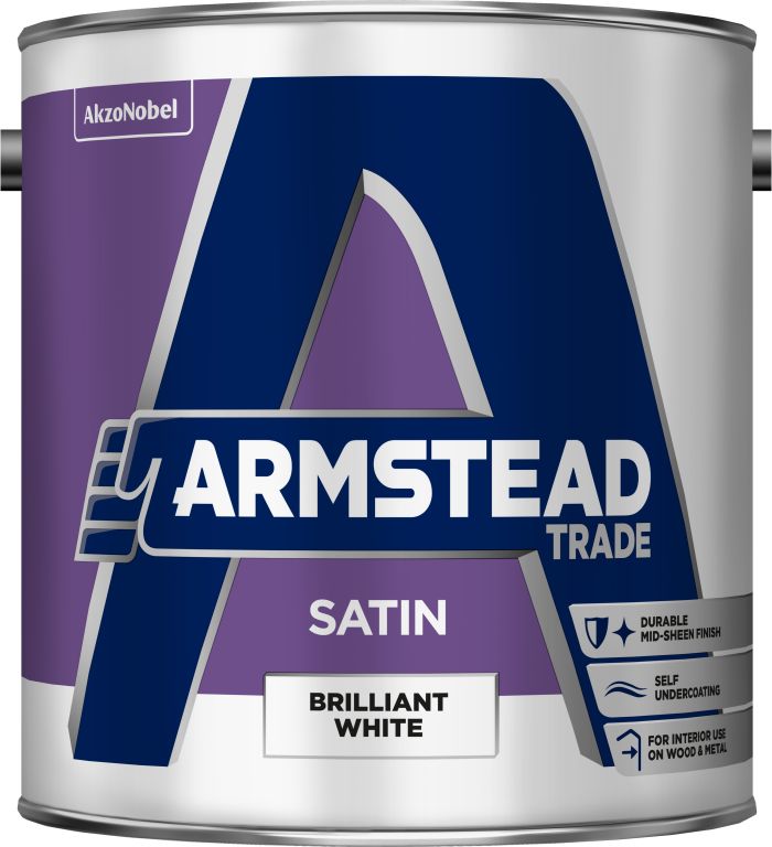 Armstead Trade Satin Brilliant White 2.5L wood and metal paint tin